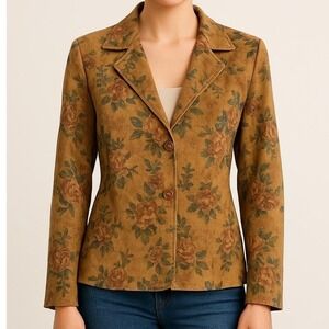 Vintage 90s Boho Casual Chic Everyday Wear Floral Leather Jacket Size 4